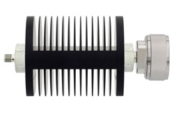 50 dB Fixed Attenuator, SMA Female to 7/16 DIN Male Black Anodized Aluminum Heatsink Body Rated to 25 Watts Up to 6 GHz