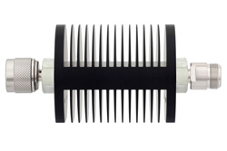 10 dB Fixed Attenuator, N Male to N Female Black Anodized Aluminum Heatsink Body Rated to 25 Watts Up to 18 GHz