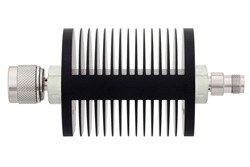 40 dB Fixed Attenuator, N Male to TNC Female Black Anodized Aluminum Heatsink Body Rated to 25 Watts Up to 18 GHz