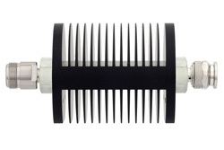 40 dB Fixed Attenuator, N Female to TNC Male Black Anodized Aluminum Heatsink Body Rated to 25 Watts Up to 18 GHz