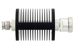 40 dB Fixed Attenuator, TNC Male to 7/16 DIN Female Black Anodized Aluminum Heatsink Body Rated to 25 Watts Up to 7.5 GHz