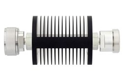 40 dB Fixed Attenuator, 7/16 DIN Male to 7/16 DIN Female Black Anodized Aluminum Heatsink Body Rated to 25 Watts Up to 7.5 GHz