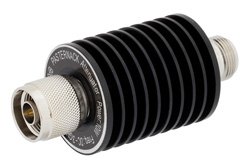 10 dB Fixed Attenuator, N Male to N Female Black Anodized Aluminum Heatsink Body Rated to 10 Watts Up to 3 GHz