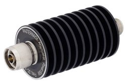 20 dB Fixed Attenuator, N Male to N Female Unidirectional Black Anodized Aluminum Heatsink Body Rated to 50 Watts Up to 3 GHz