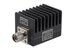 3 dB Fixed Attenuator, N Male To N Female Black Anodized Aluminum Heatsink Body Rated To 50 Watts Up To 4 GHz