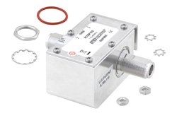 N型母头/母头(输入/输出)，同轴射频浪涌保护器，40 MHz至400 MHz，直流通过，100W，IP67，2.5mJ，20kA，混合，安装支架正对连接器主体
