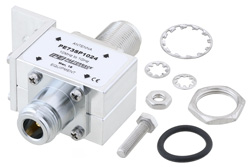 同轴射频浪涌保护器，N型F/F输入/输出穿墙式，10 MHz至1 GHz，直流隔断，1.5kW，3.5mJ，20kA，屏蔽盖和气管