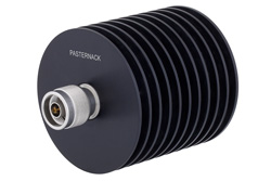 20 dB Fixed Attenuator, N Male to N Female Black Anodized Aluminum Heatsink Body Rated to 100 Watts Up to 4 GHz