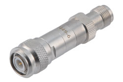 6dB DC Bias Attenuator, TNC Male to TNC Female Brass Tri-Metal Body Rated to 2 Watts from 100MHz to 3 GHz