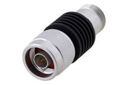 10 dB Fixed Attenuator, N Male to N Female Black Anodized Aluminum Heatsink Body Rated to 5 Watts Up to 6 GHz