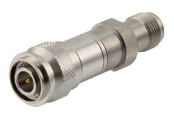 50 ohm TNC plug to TNC jack DC Block inner from 50MHz to 18GHz rated 200 Volt in Stainless Steel