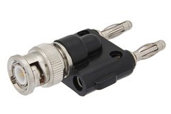 Double Banana Plug to 50 Ohm BNC Male Adapter