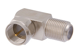 75 Ohm F Male to 75 Ohm F Female Right Angle Adapter