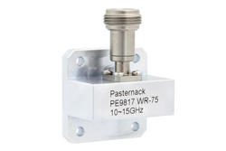 WR-75 Square Cover Flange to N Female Waveguide to Coax Adapter Operating from 10 GHz to 15 GHz