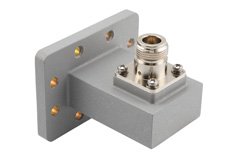WR-137 波导同轴转接头，UDR70法兰转N型母头，工作频率为5.38 GHz至8.17 GHz，铝材质