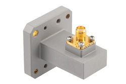 WRD-750 UG方盖法兰转SMA母头，波导转同轴转接头，工作频率为7.5 GHz至18 GHz，采用铜合金材质