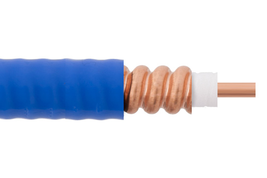 Low Loss SPP-250-LLPL Plenum Rated Corrugated Coax Cable with Blue FEP Jacket Superflexible